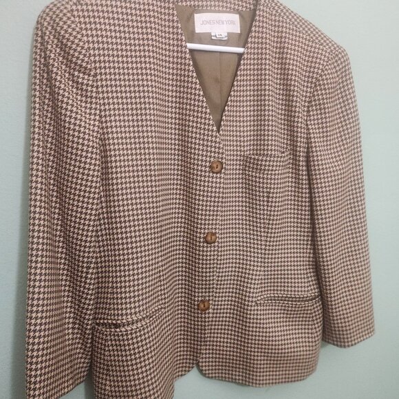 Jones New York Black and Tan Wool Blazer Size 14, Made in USA - Picture 4 of 6